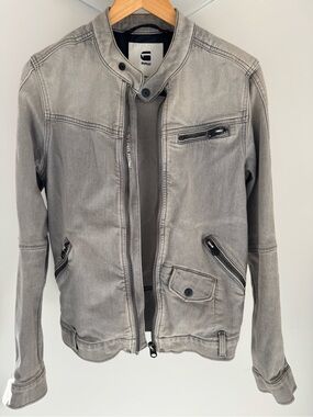 G-Star Gray Washed Zip-Front Shirt Jacket